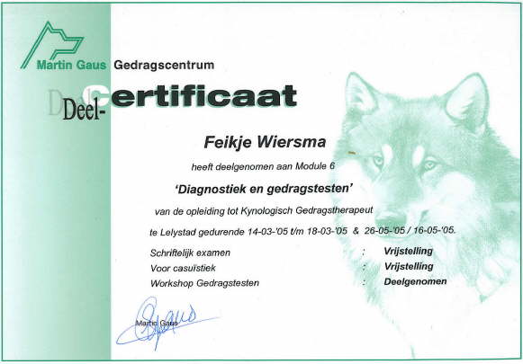 Kynologisch Gedragstherapeut module 6: diagnostiek en gedragstesten